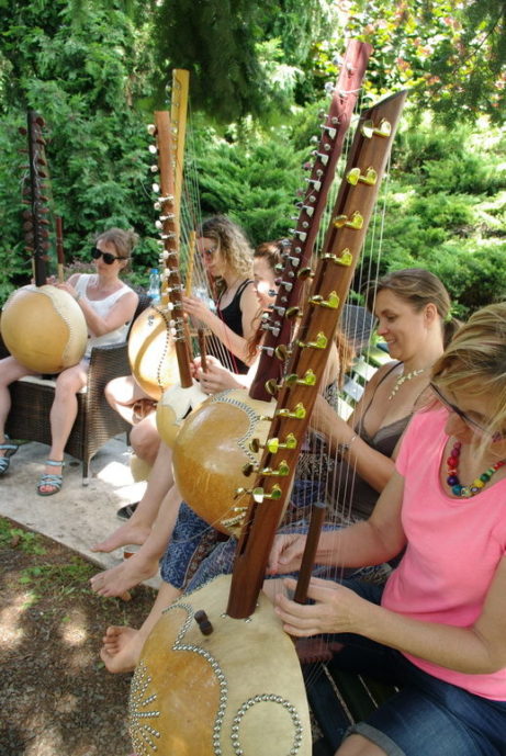 Hudební workshop na africkou harfu v Olšanech.